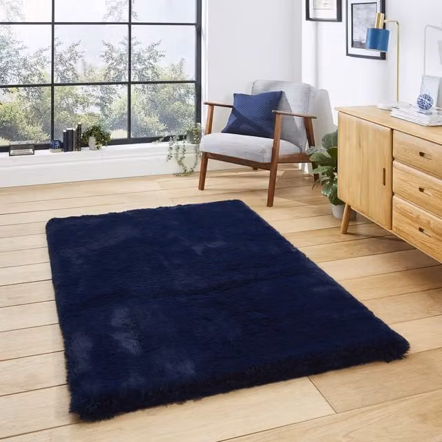 Terrys Super Teddy Plain Shaggy Rectangular Rug in Blue