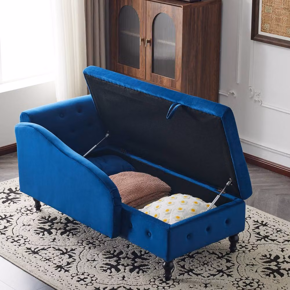 STILVORA Blue Velvet Chaise Lounge Sofa with Storage and Wood Frame – 2