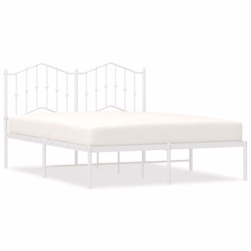 Berkfield Home Metal Bed Frame with Headboard in White, W/D/H: 150 x 200 cm King Size – 2
