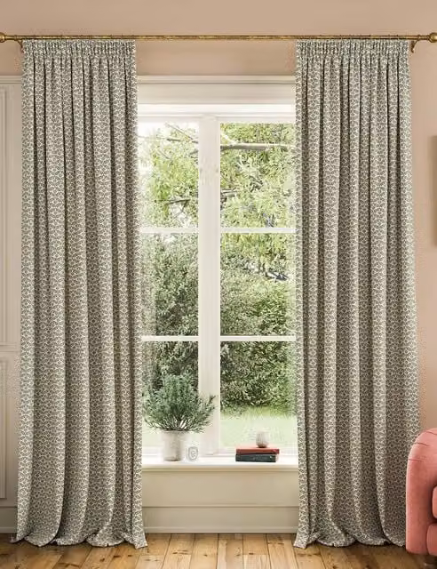 Joules Floral Foulard Pure Cotton Pencil Pleat Curtains, Cream Mix, H 229 cm x W 168 cm