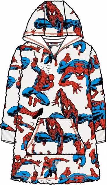 Spider-Man Childrens All-Over Print Soft Sherpa Lined Oversized Blanket Hoodie, Multicoloured, Ages 2-4 Years