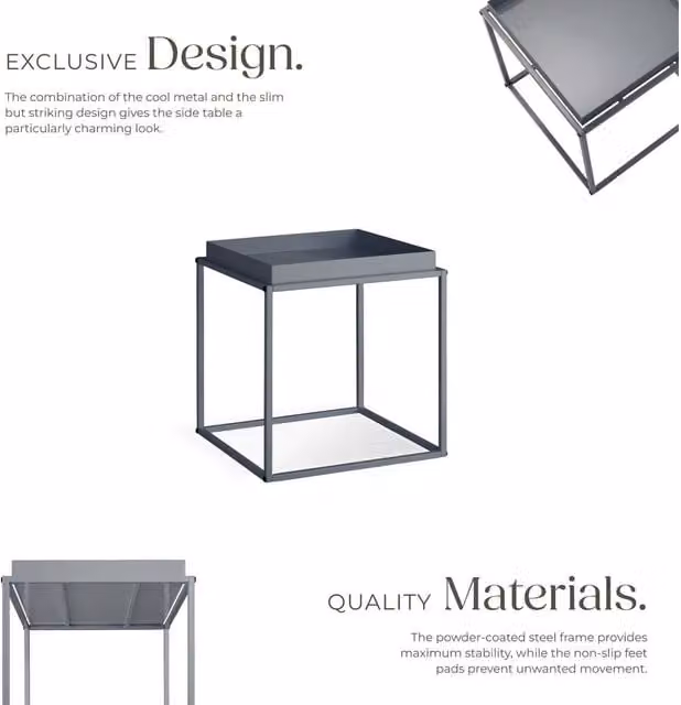 TECTAKE Modern Metal Bedside Table in Grey