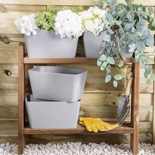 Wham Studio Set 4 Grey Plastic Rectangular Planter Troughs, 30cm – 3