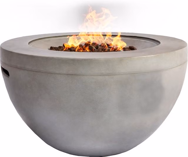 Tabiti Gas Fire Pit Fire Bowl with Cover in Light Grey Stone