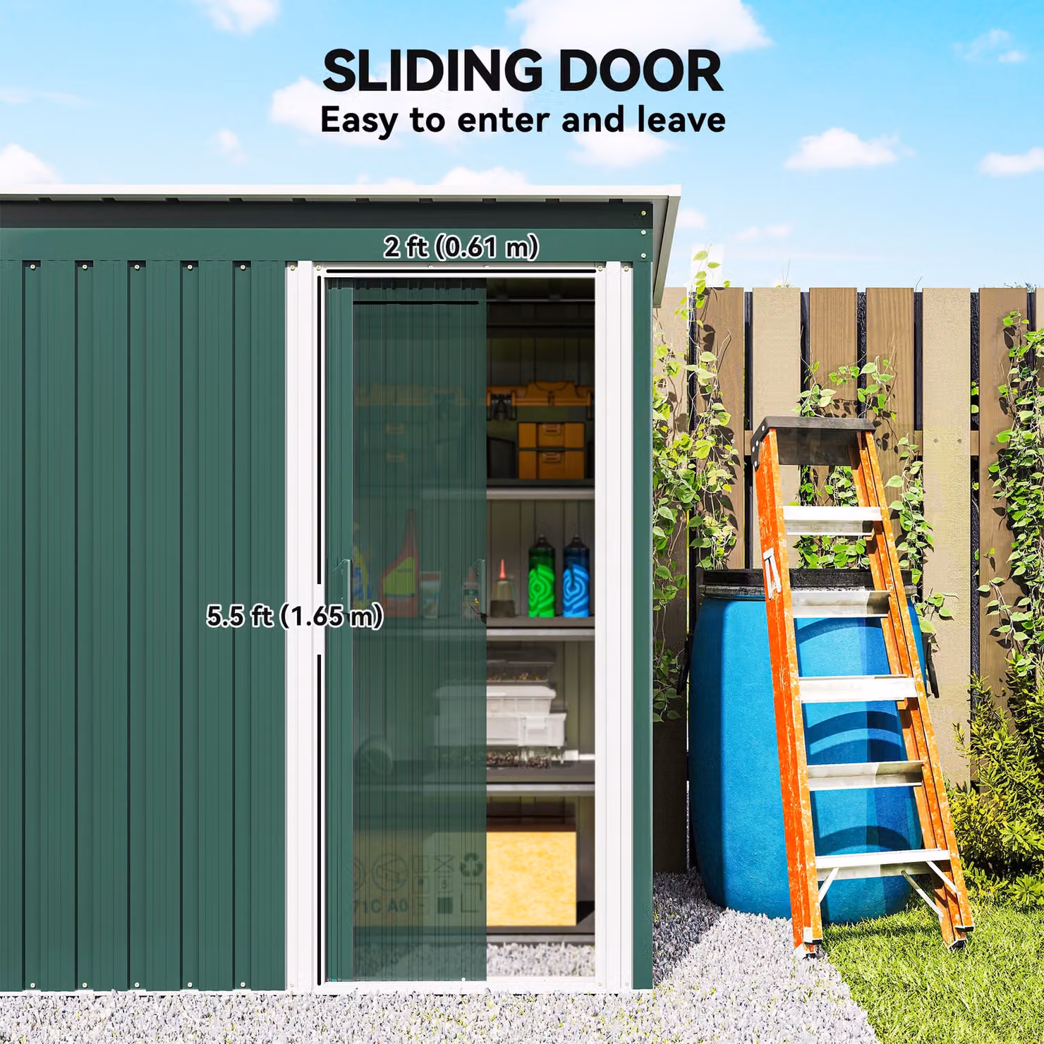 Outsunny Green Metal Garden Storage Shed with Sliding Door and Sloped Roof, W/D/H: 152.4 x 91.44 x 182.0 cm – 5