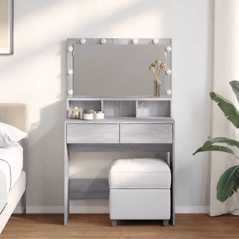 Berkfield Home Modern LED Dressing Table in Grey Sonoma, W: 80 cm, D: 41 cm, H: 134.5 cm – 2