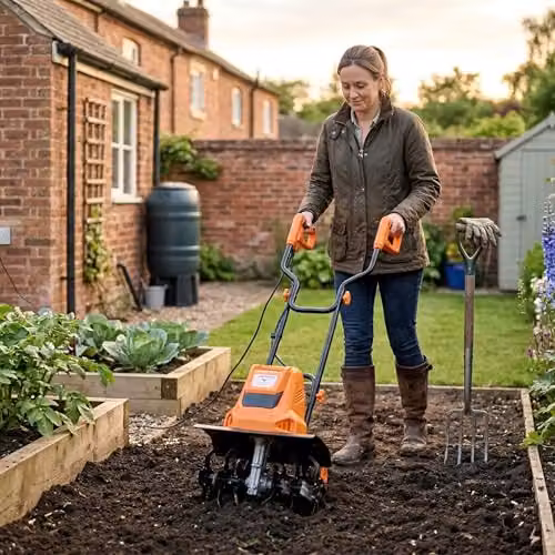 Ark Mat 1500W Electric Soil Tiller with 400mm Working Width and 220mm Depth, Orange Garden Cultivator Rotavator with 6 Steel Blades – 3