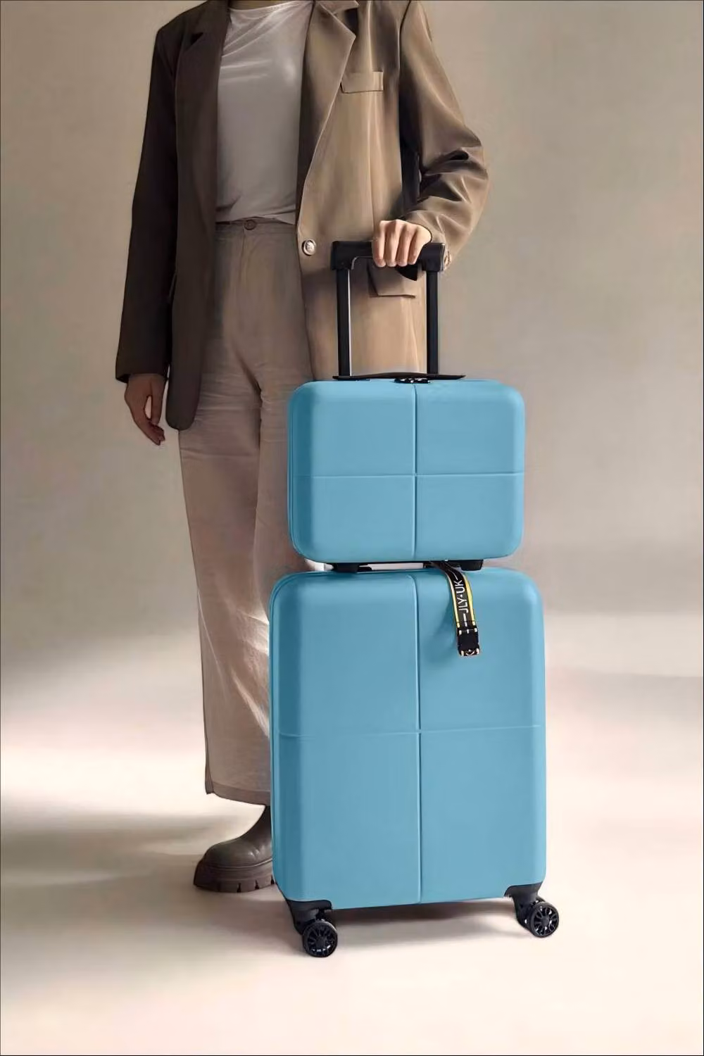 JLY Premium 100% Makrolon PC 2 Piece Suitcase Set including Vanity and Cabin Luggage in Bright Blue – 2