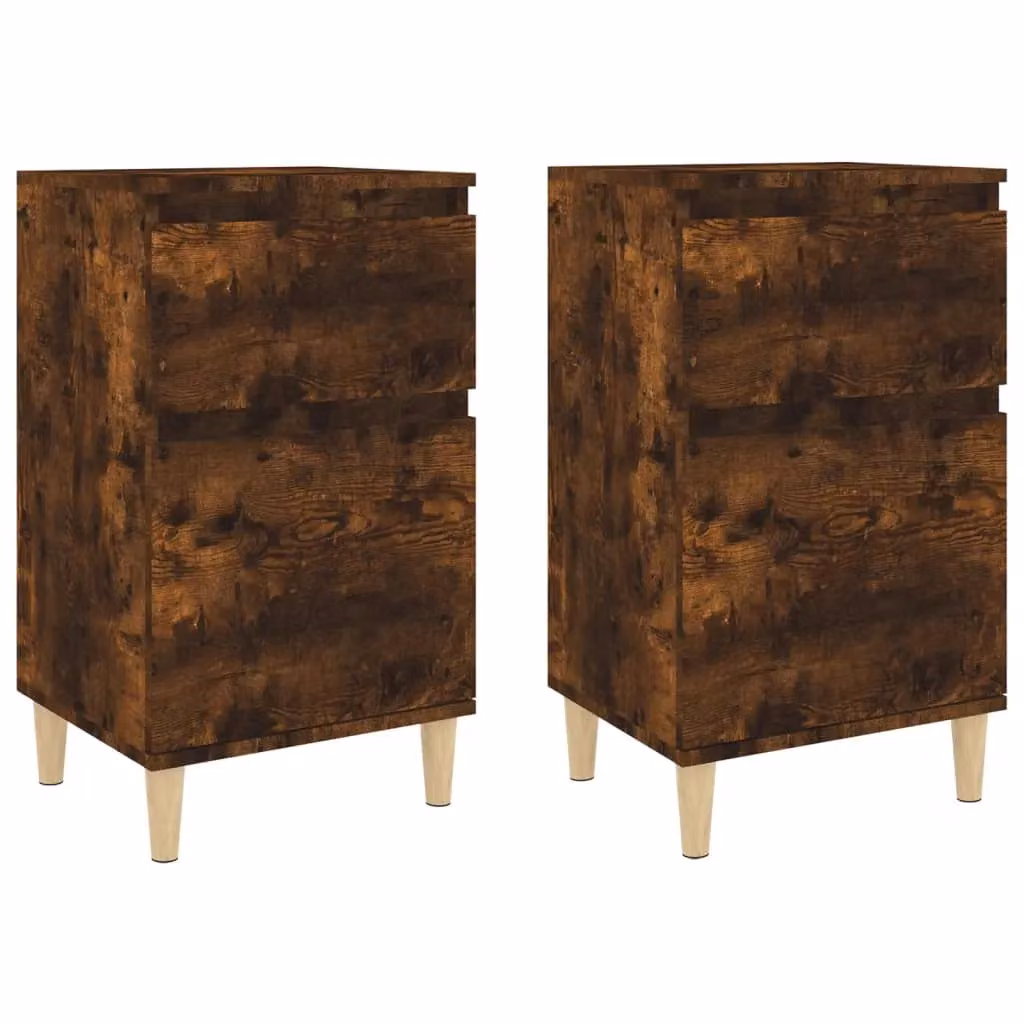 Berkfield Home Set of 2 Smoked Oak Bedside Cabinets in Brown, W/D/H: 40 x 35 x 70 cm – 2