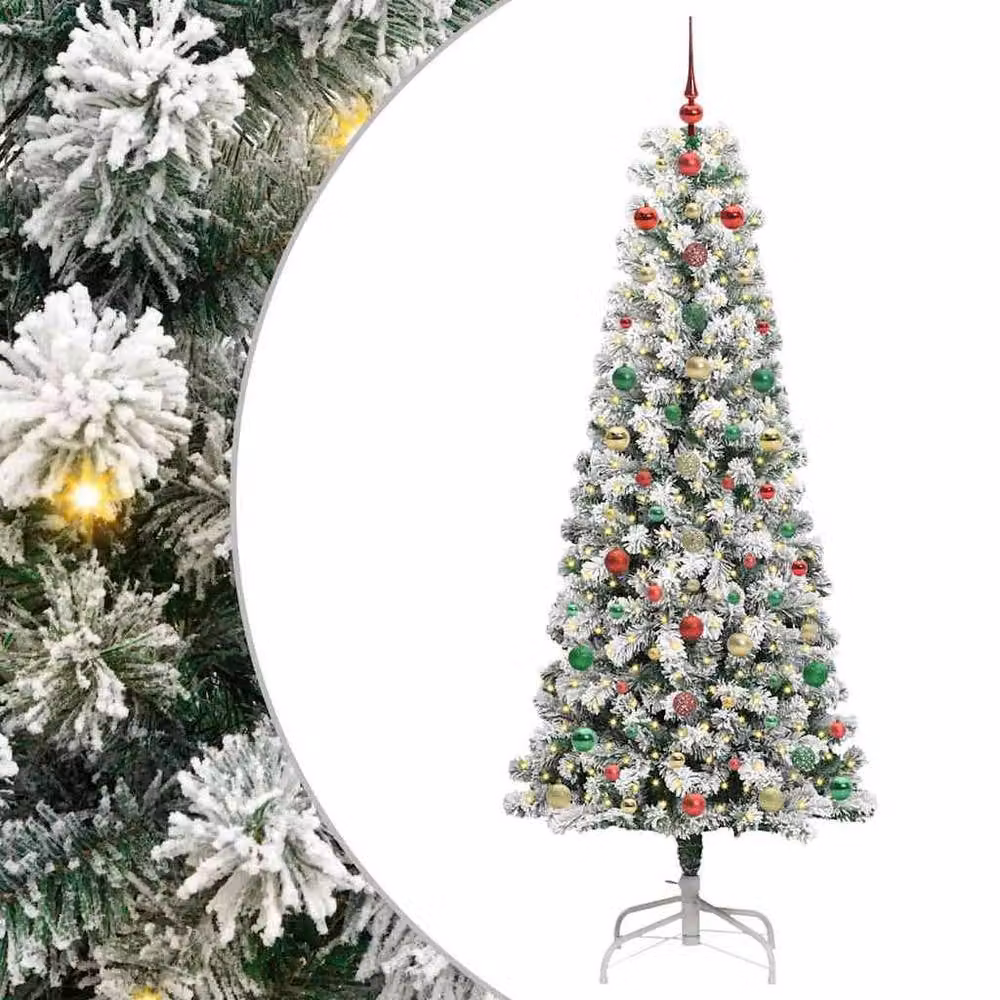 Berkfield Home Artificial Hinged Christmas Tree in Green and White, Height: 180 cm – 2
