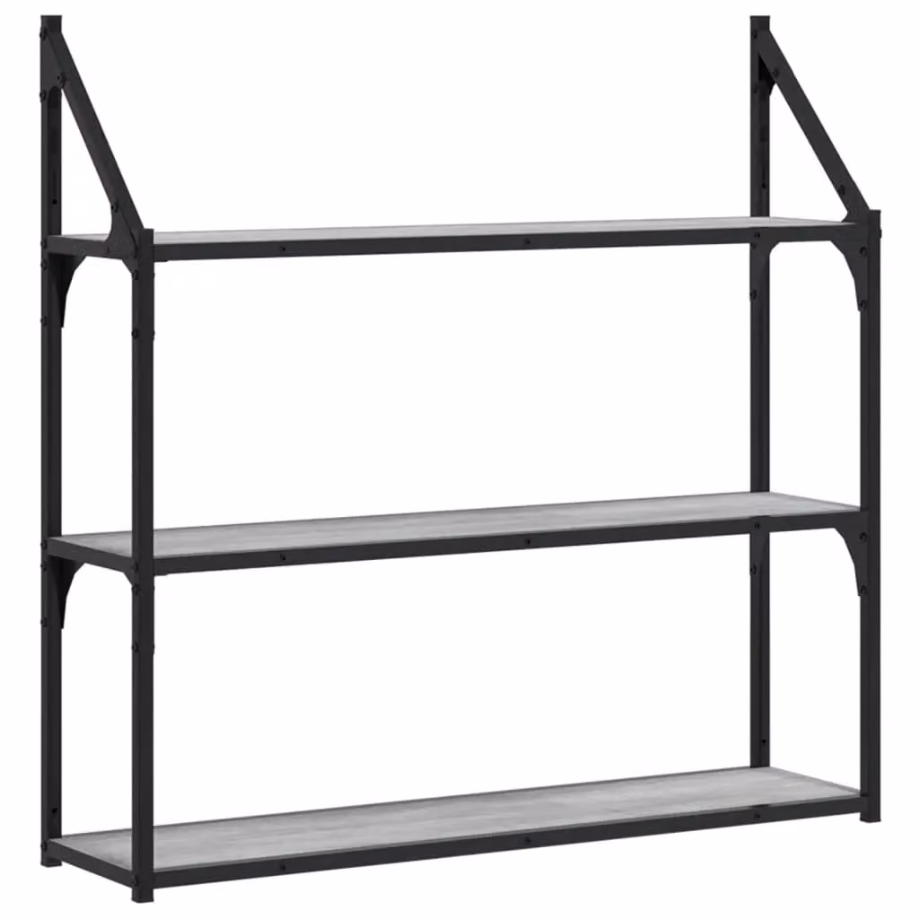 Berkfield Home 3-Tier Wall Mounted Shelf in Grey, W: 80 cm, D: 21 cm, H: 78.5 cm – 2