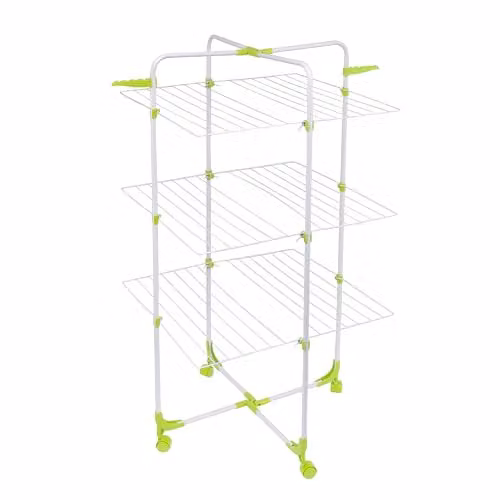 Orwell Tower Plus Clothes Airer in White or Green, Foldable Clothes Drying Rack with Height-Adjustable Wings and Wheels