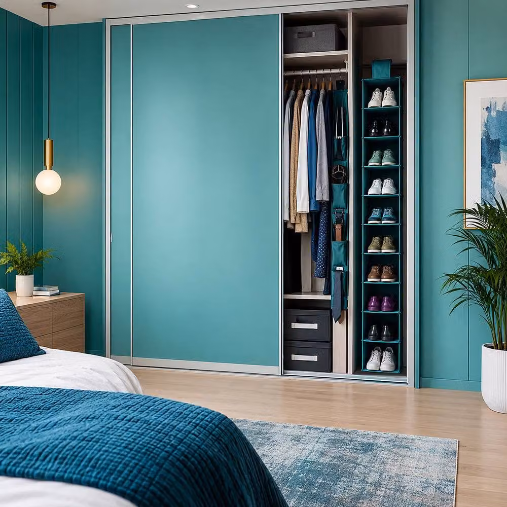 Simpa 10 Section Blue Hanging Wardrobe Storage Organiser with Hanging Rail – 2