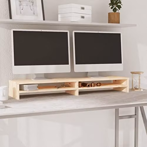 vidaXL Monitor Stand in Natural Untreated Pine, W/D/H: 100 x 24 x 13 cm – 2