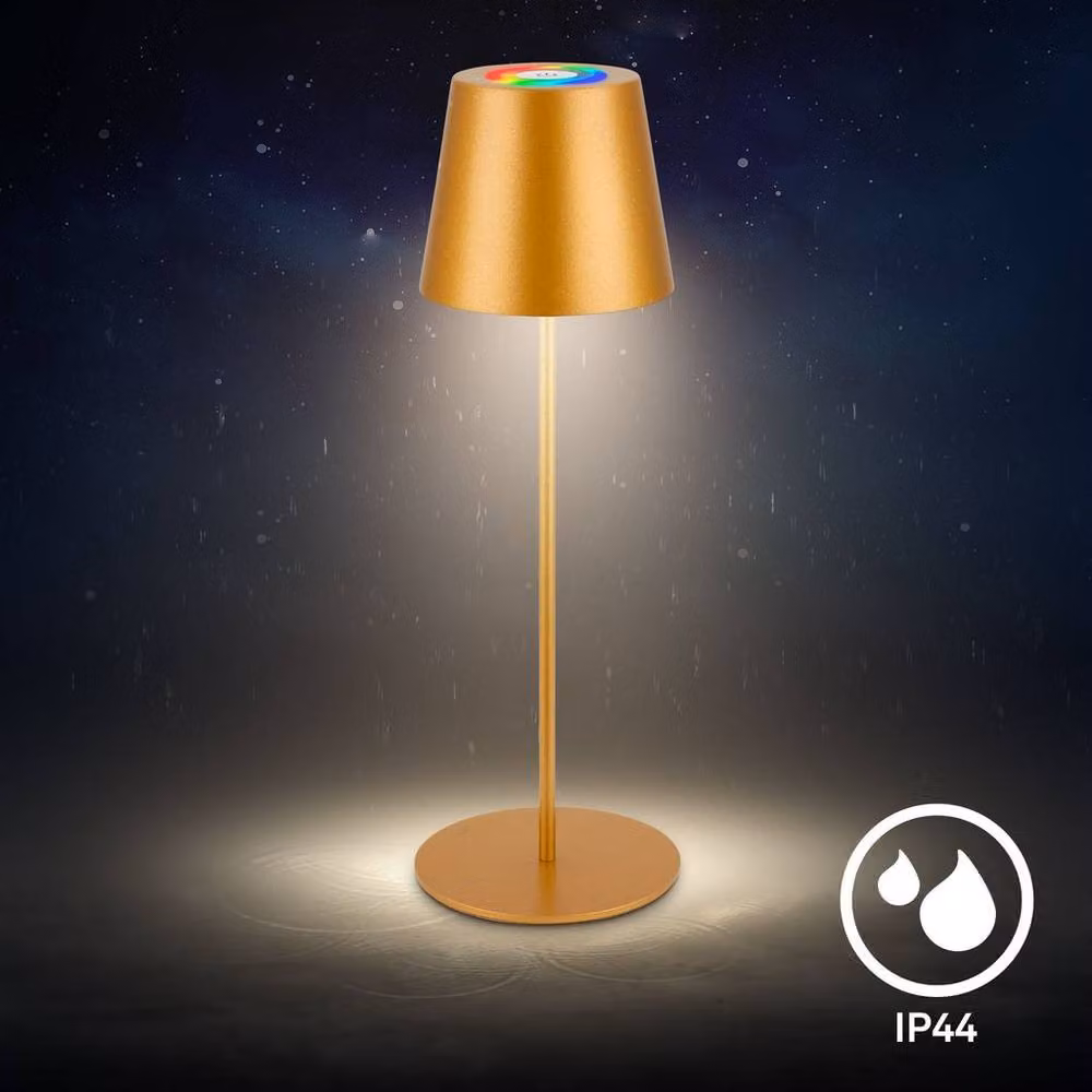 Briloner Gold Table Lamp with Rechargeable Battery, Dimmable LED RGBW Colour Changing Light in Gold/Brass – 5