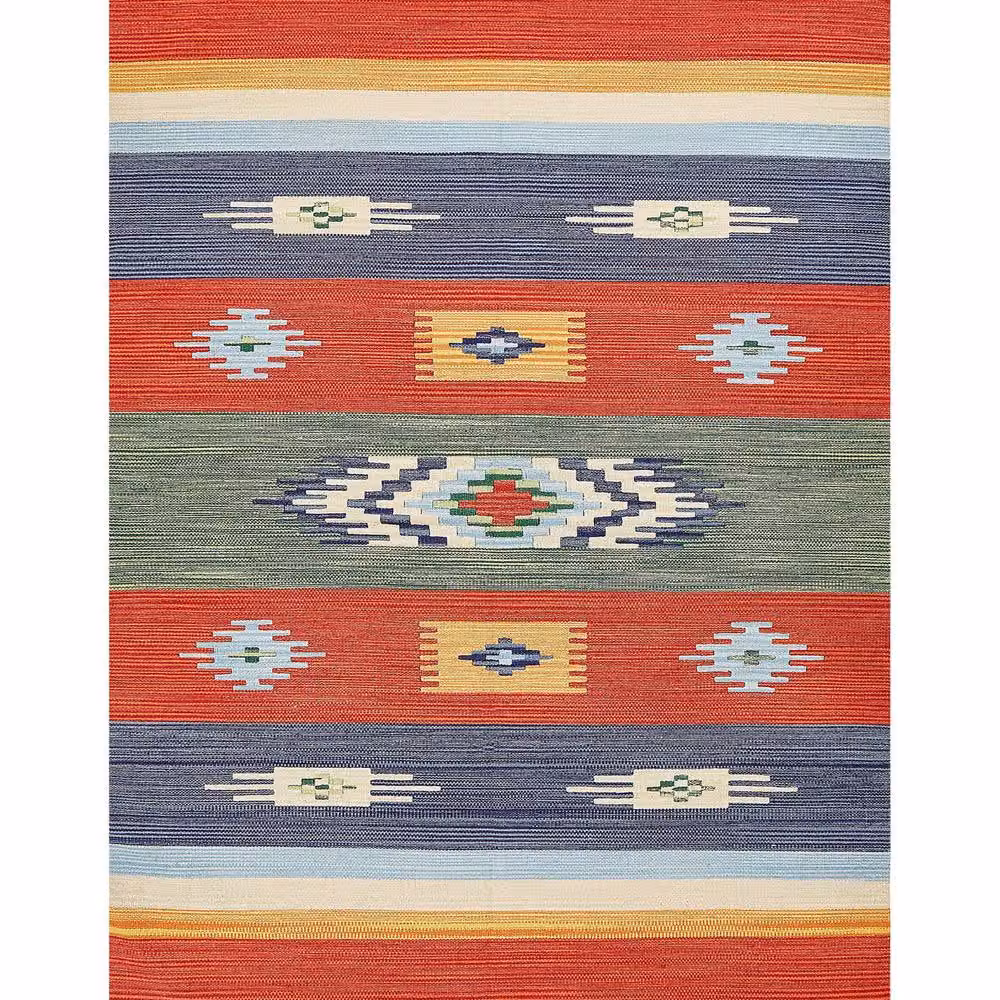 Wyld and Coco Multicolour Kilim Handwoven Cotton Rug, Reversible Flat Weave with Tassels, W: 140 cm, L: 200 cm – 2