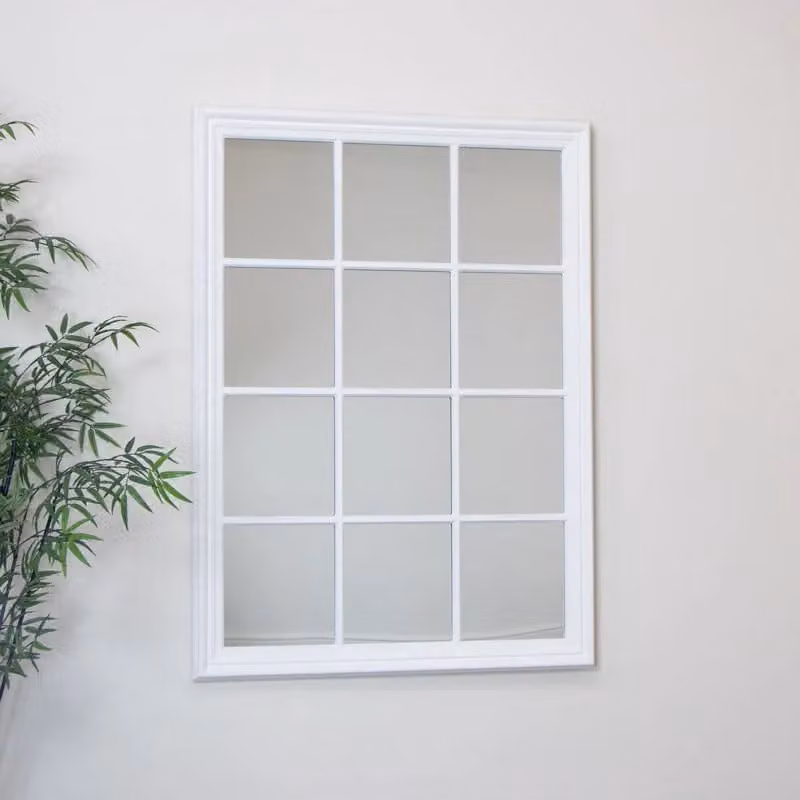 Melody Maison Large Vintage Window Wall Mirror in Matte White, W: 130 cm, H: 95 cm – 2
