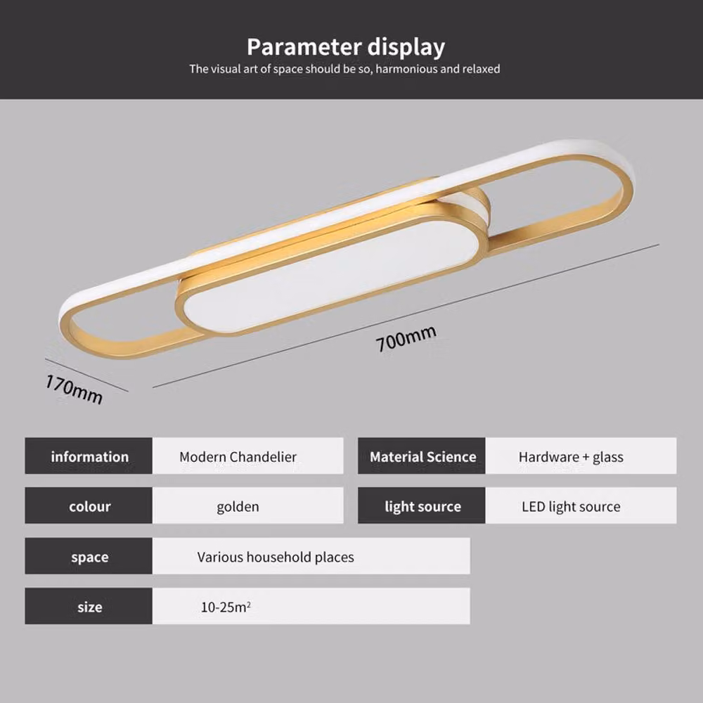 NIVOR Gold LED Linear Ceiling Light, 40W Dimmable Acrylic and Metal Bar Light with Remote Control – 2
