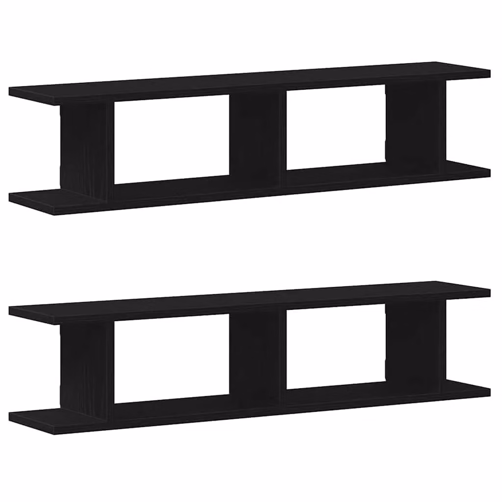 Berkfield Home Wall Shelves, 2 Piece Black Oak Engineered Wood, W: 90 cm, D: 20 cm, H: 18 cm – 2