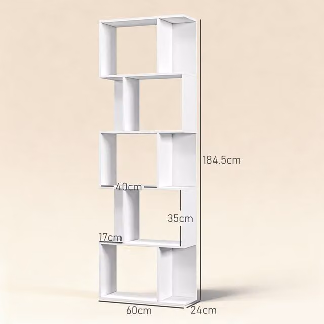 HOMCOM 5 Tier Modern White Open Back Bookcase Storage Display