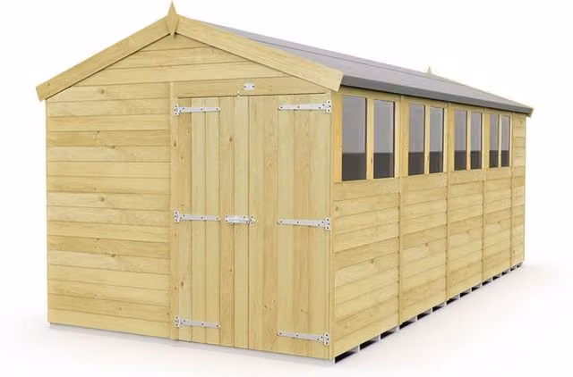 Buttercup Farm Apex Wooden Shed in Brown with Double Doors and Windows, L533 x W231 x H217 cm