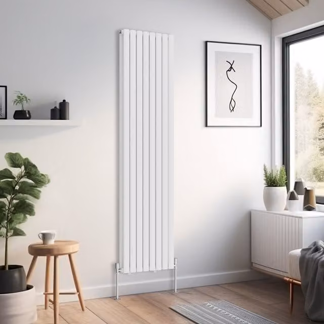 Right Radiators Oval Double Panel Vertical Radiator in White, H: 180 cm, W: 47.2 cm, D: 47.2 cm
