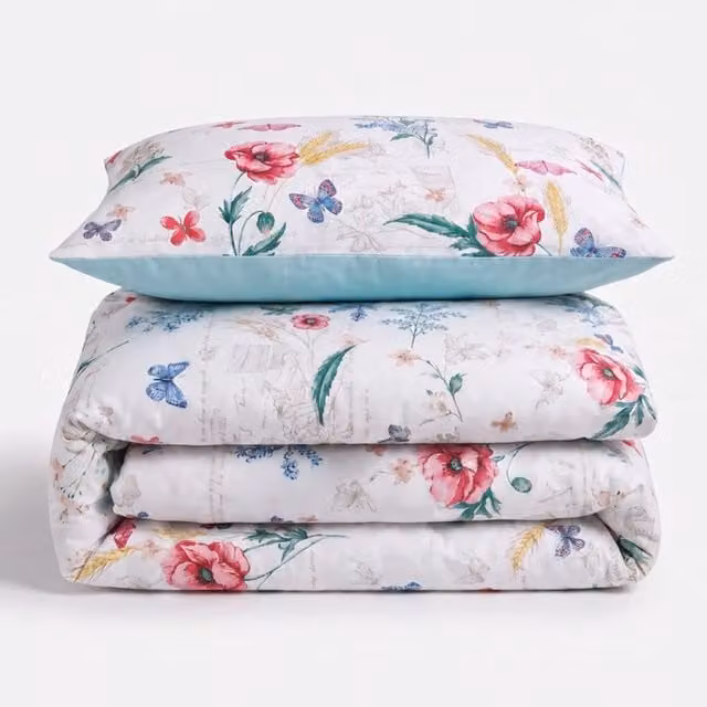 Velosso Sacramento Floral Cotton Rich Duvet Cover and Pillowcase Set, Multicolour, W: 135 cm, L: 200 cm, Pillowcase: 90 x 200 cm