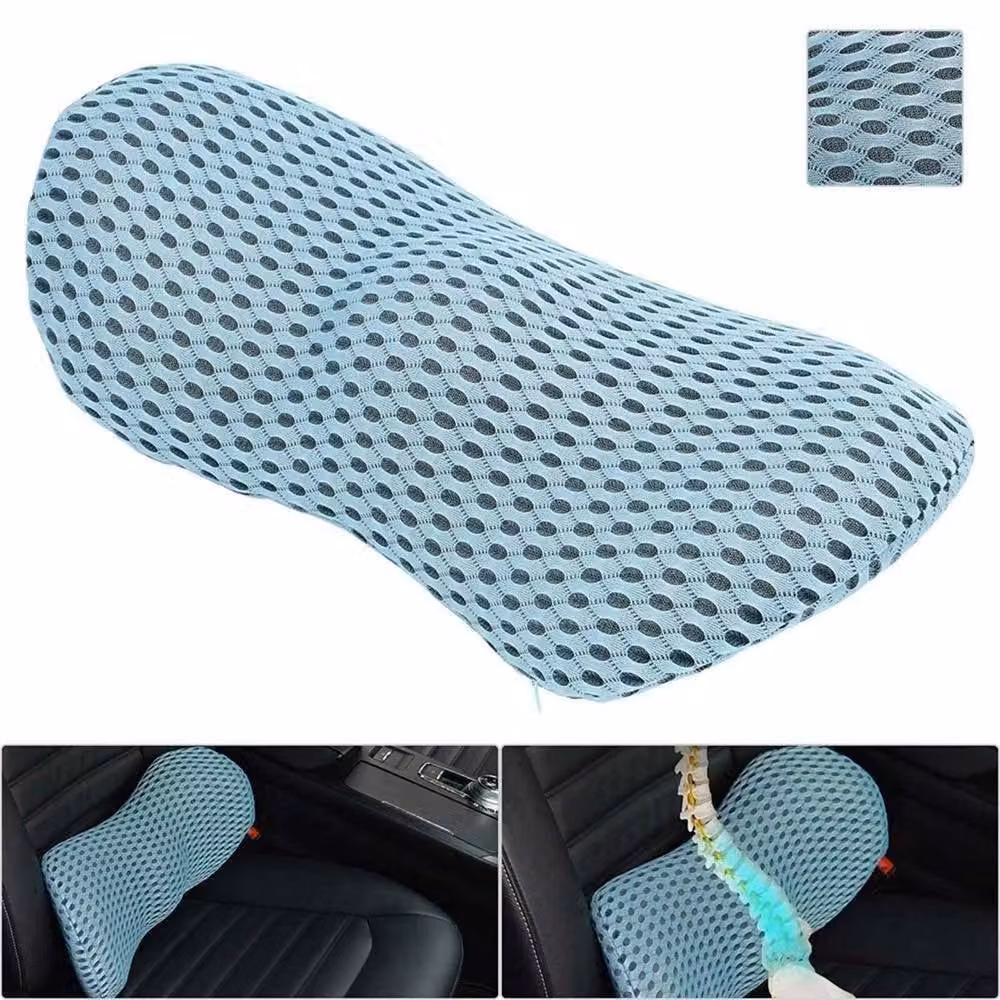 SPETLEK Blue Memory Foam Lumbar Support Pillow with Contoured Breathable Mesh and Removable Cover for Lower Back Pain Relief – 3