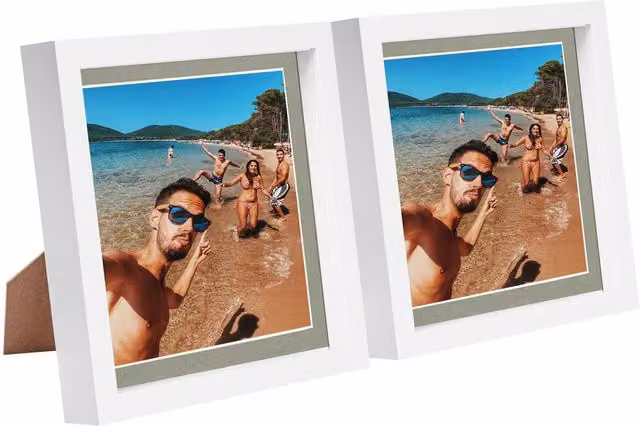 Nicola Spring Pack of 2 White and Grey 3D Box Photo Frames, Square, W/D/H: 20.32 x 20.32 x 20.32 cm