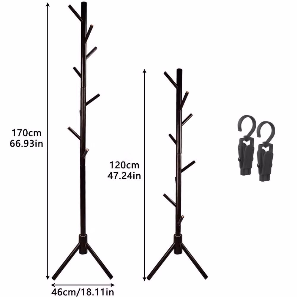 FORGEVIO Modern Wooden Coat Stand in Black with 8 Hooks and Tripod Base, Width: 50 cm – 2