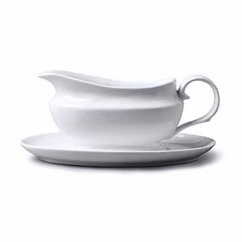 WM Bartleet & Sons Porcelain Drip-Free Gravy Boat with Saucer, 500ml, White