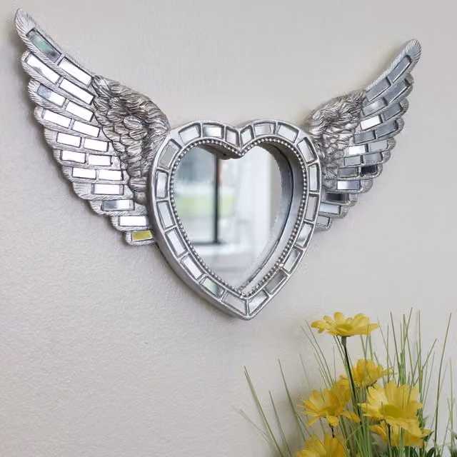 Marco Paul Silver Mosaic Heart Geometric Glass Hanging Wall Mirror