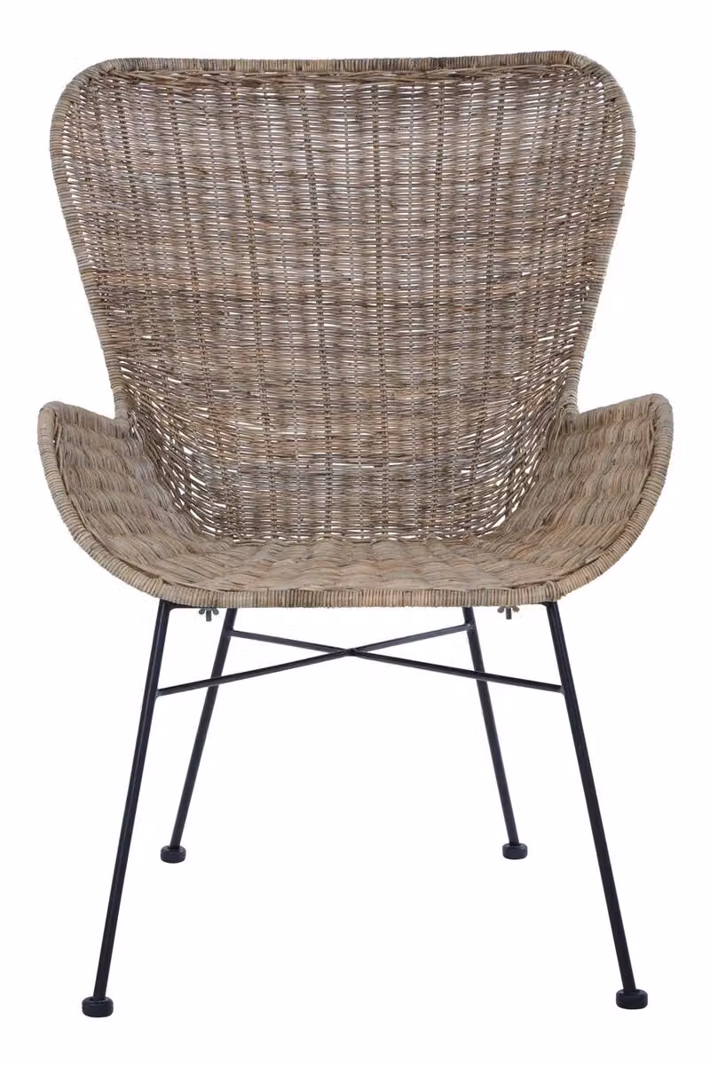 Orsina Modern Curved Design Natural Rattan and Metal Outdoor Chair in Brown and Black – 3