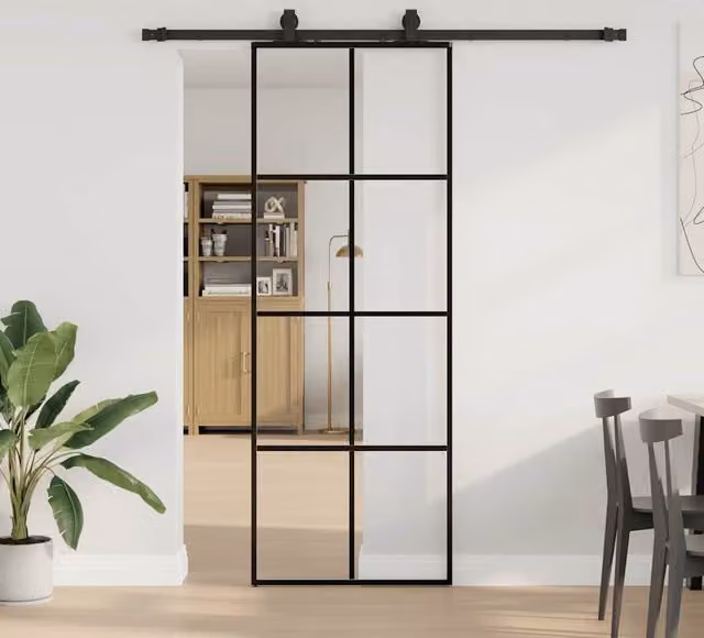 Berkfield Home Modern Sliding Glass Door with Hardware Set in Black, W: 76 cm, H: 205 cm – 1