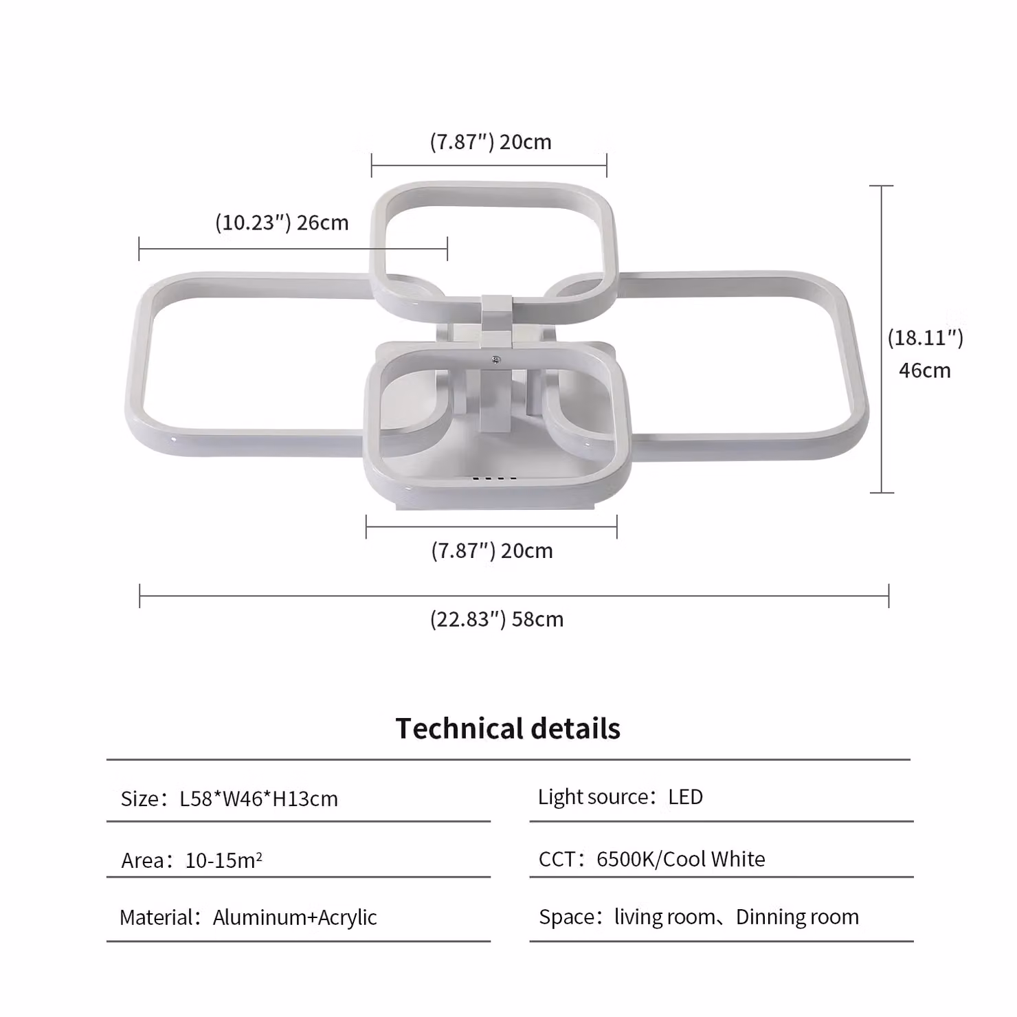 COMELY 60W Modern Square LED Ceiling Light in White with 6000K Cool White Light – 3