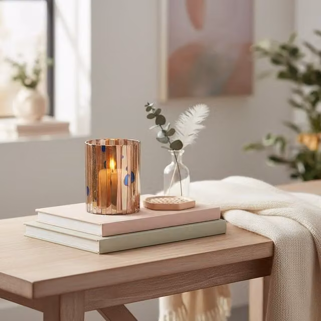 Orsina Abstract Pink Glass Tabletop Candle Holder for Taper or Tealight Candles
