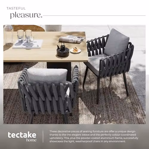 tectake Lugano Armchair in Rope Design with Aluminium Frame in Grey – 5
