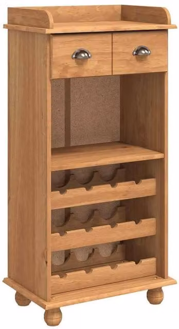 Berkfield Home ASKIM Wine Cabinet in Honey Brown Solid Pine Wood with 12 Bottle Holders – 1