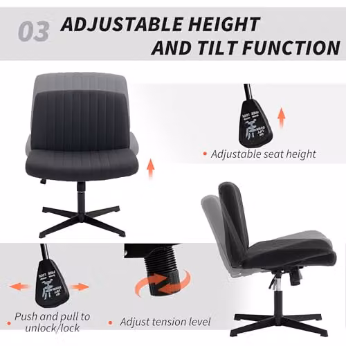 HOMCOM Black Fabric Armless Task Chair with 360 Degree Swivel and Weight Adjustment for Home Office or Bedroom, W/D/H: 45.0 x 64.0 x 83.0 cm – 6