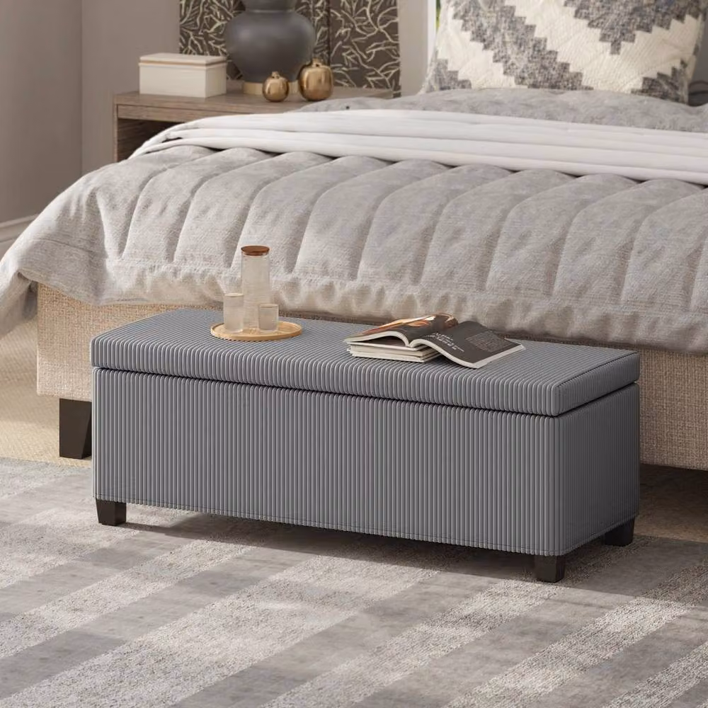 PAWNORA Grey Fabric Storage Ottoman Bench Chest with Lid – 3