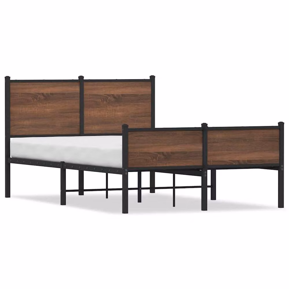 Berkfield Home Metal and Wood Bed Frame in Brown Oak, Small Double, W/D/H: 120 x 200 cm – 3