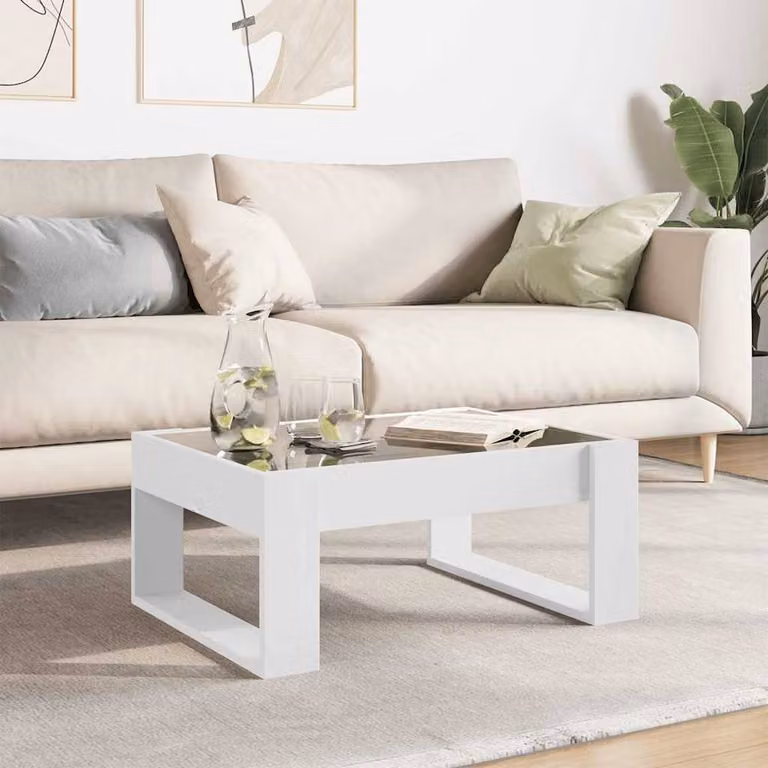 Berkfield Home Infinity LED Coffee Table in White, W/D/H: 70 x 53 x 30 cm