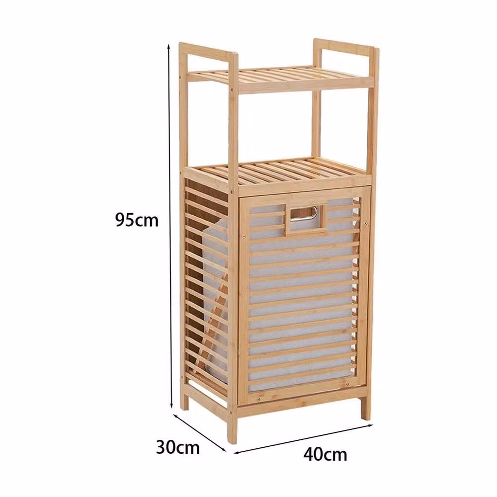 FORGEVIO Bamboo Laundry Hamper Basket with Removable Beige Liner Bag – 2
