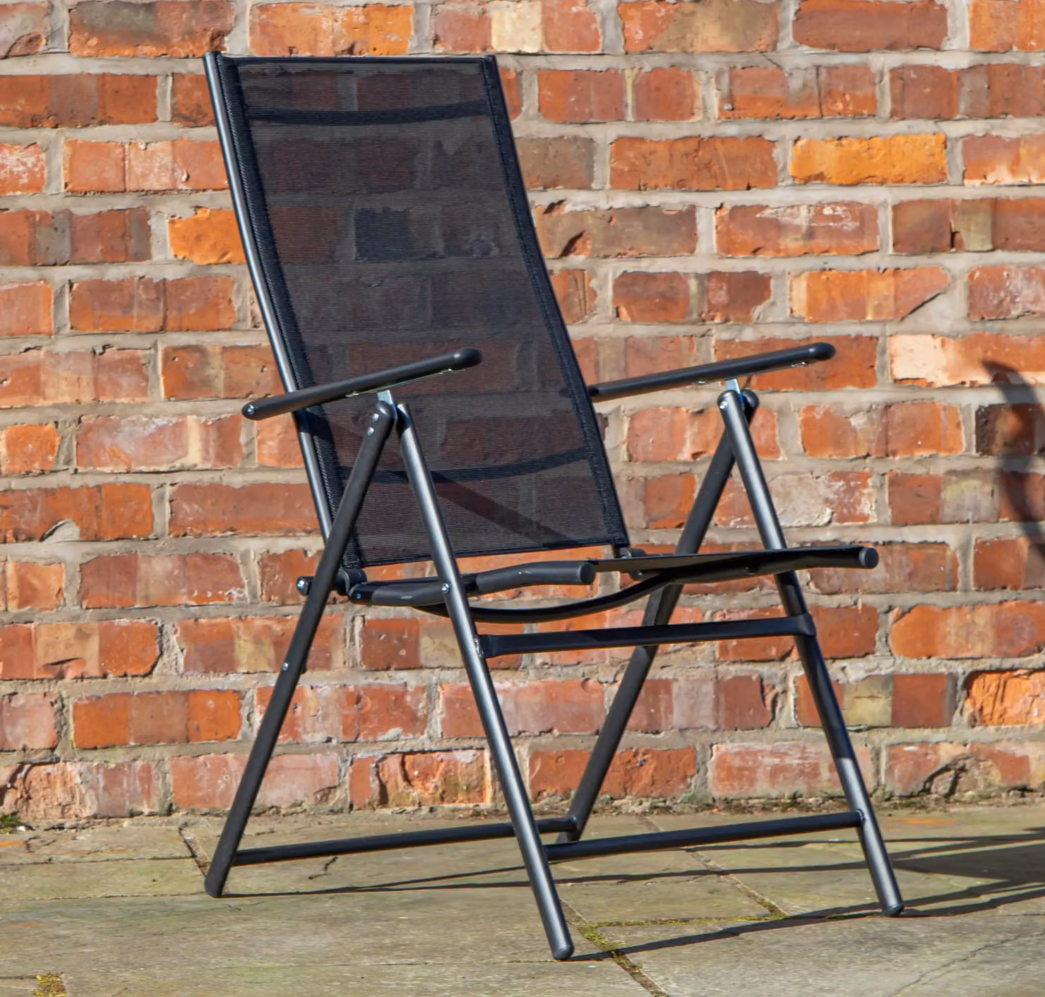 Samuel Alexander Set of 2 Black Multi Position Reclining Outdoor Folding Garden Chairs with Armrests – 2