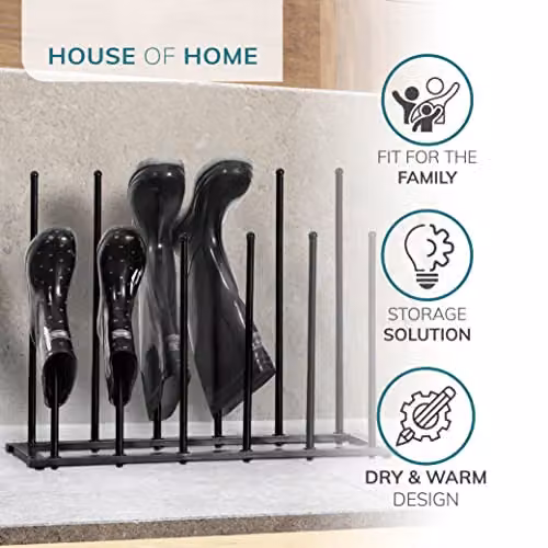 Direct Online Houseware Black Metal Welly and Boot Storage Shoe Rack Stand for 6 Pairs, H 64.0 x W 48.5 x D 21.0 cm – 4