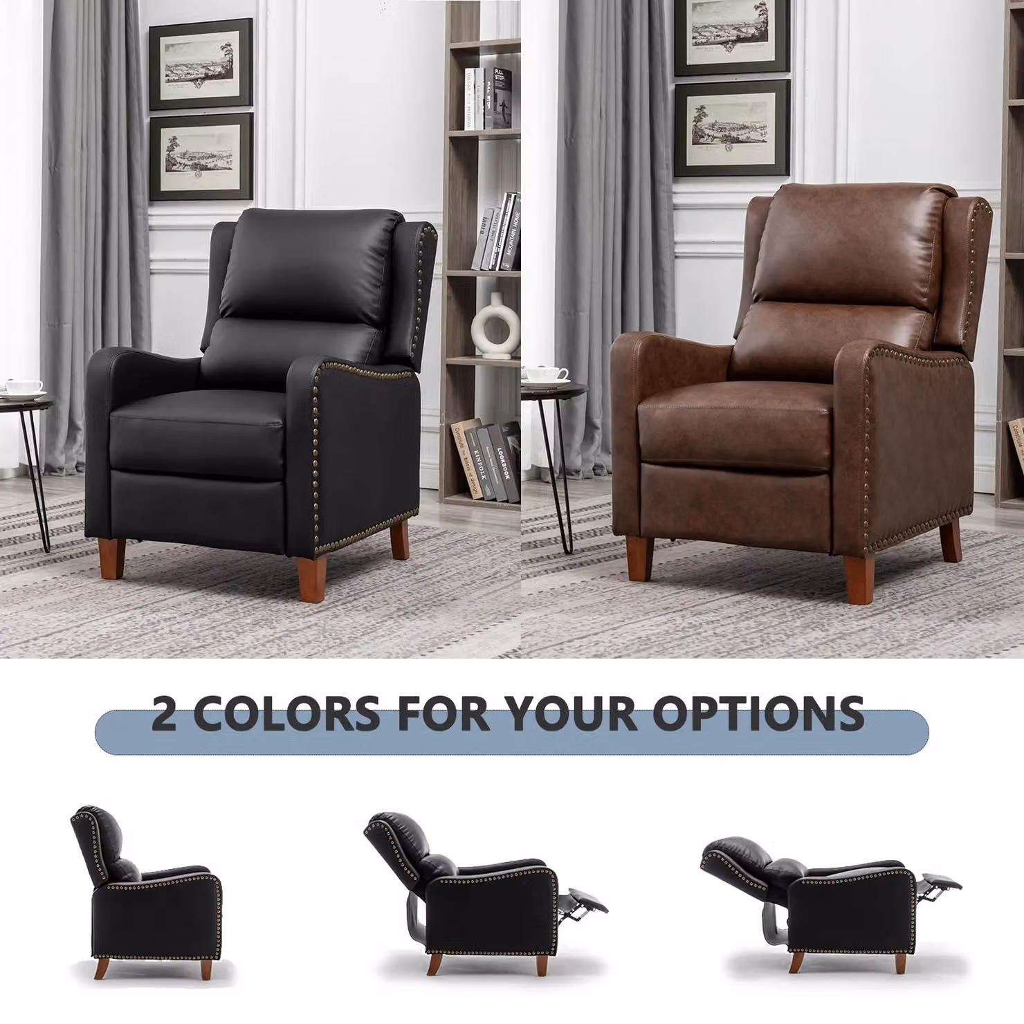 FURNITURE ONE Black PU Leather Push Back Recliner Armchair with Solid Wood Frame – 5