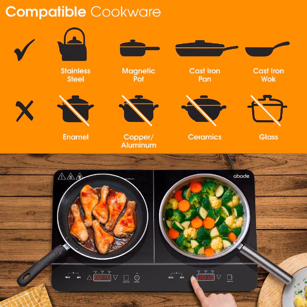 Abode AINDH2003 Portable Double Induction Hob with Digital Touch Control and Timer in Black – 7