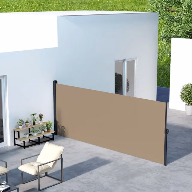 Outsunny Retractable Side Awning Garden Privacy Screen in Black and Khaki, W/H: 400 x 180 cm