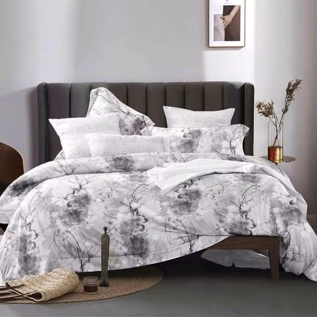 Ezysleep Grey Nature Floral Printed Duvet Set and Pillowcase, Width: 135 cm