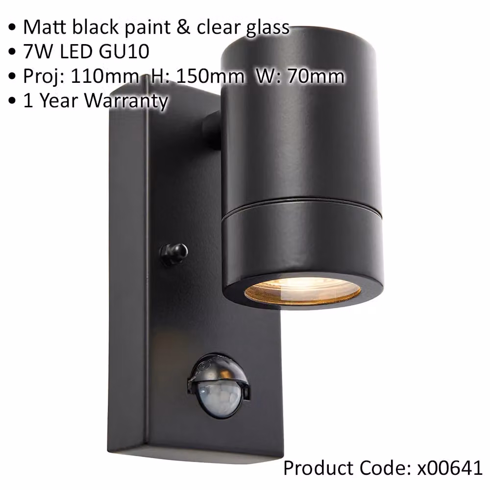 Loops Outdoor IP44 Wall Downlight with PIR Motion Sensor, 7W GU10 LED, Matt Black – 2